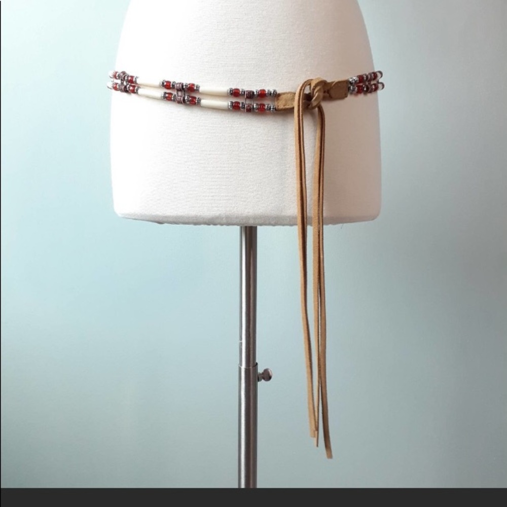 Handmade Beaded Belt with Leather Ties